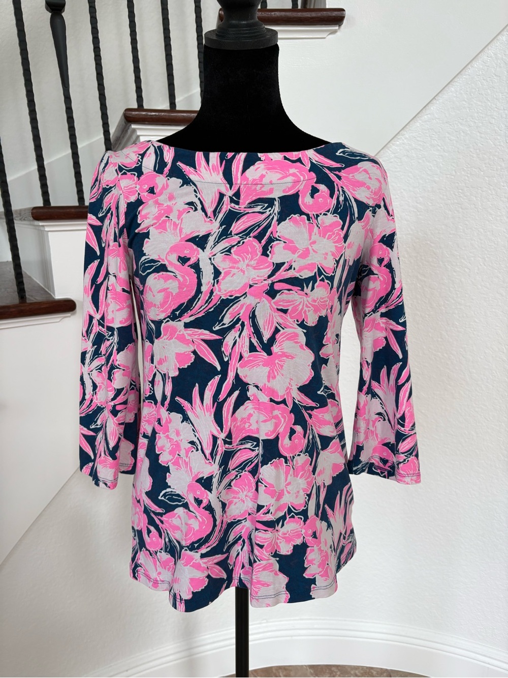 Lilly Pulitzer Navy Tunic with Pink Floral Print